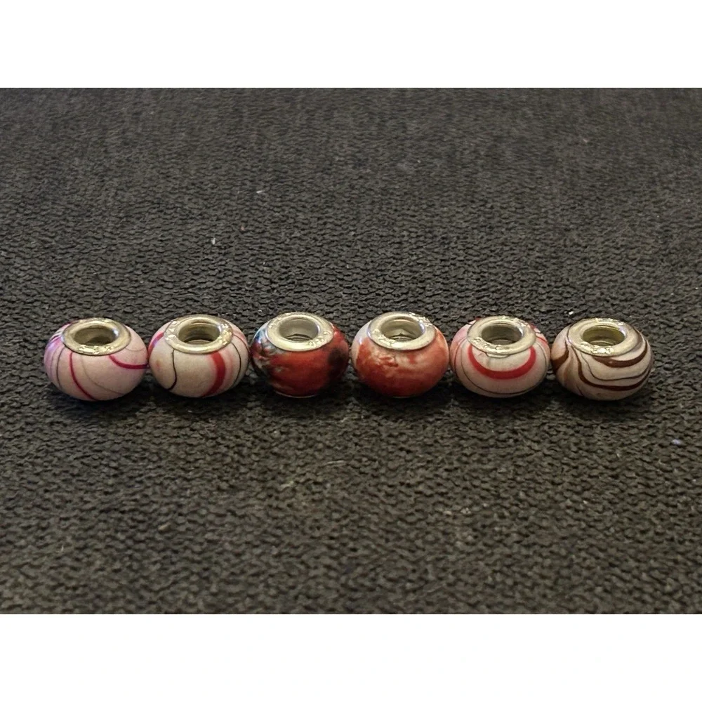 Lot of 6 Sterling Silver Core Bracelet Charm Beads Lampwork Glass Style 925 9